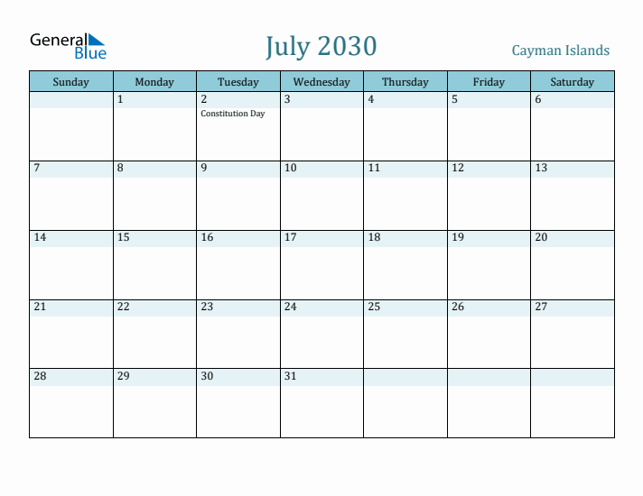 July 2030 Calendar with Holidays
