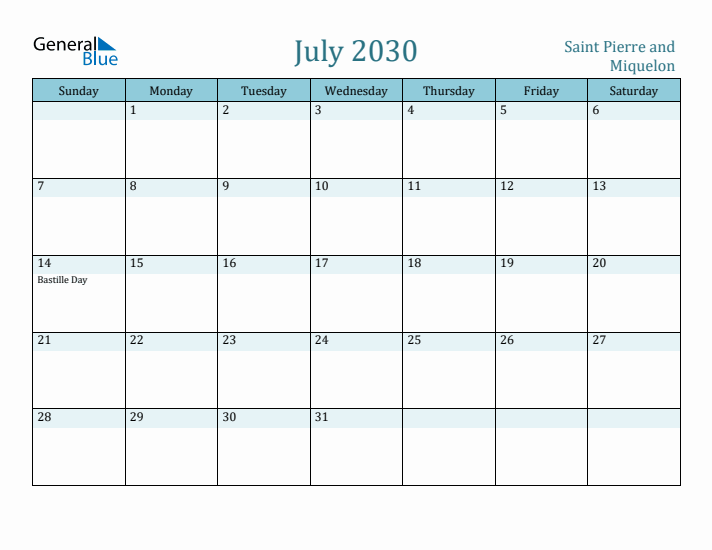 July 2030 Calendar with Holidays