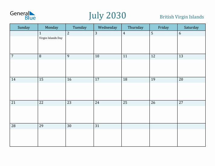 July 2030 Calendar with Holidays