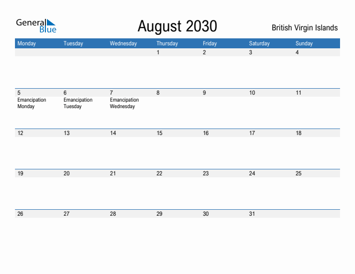 Fillable August 2030 Calendar