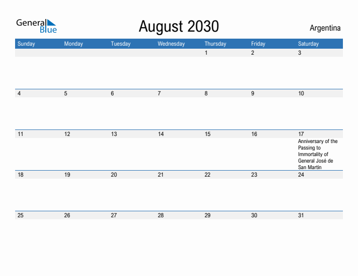Fillable August 2030 Calendar