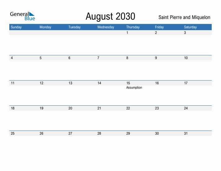 Fillable August 2030 Calendar