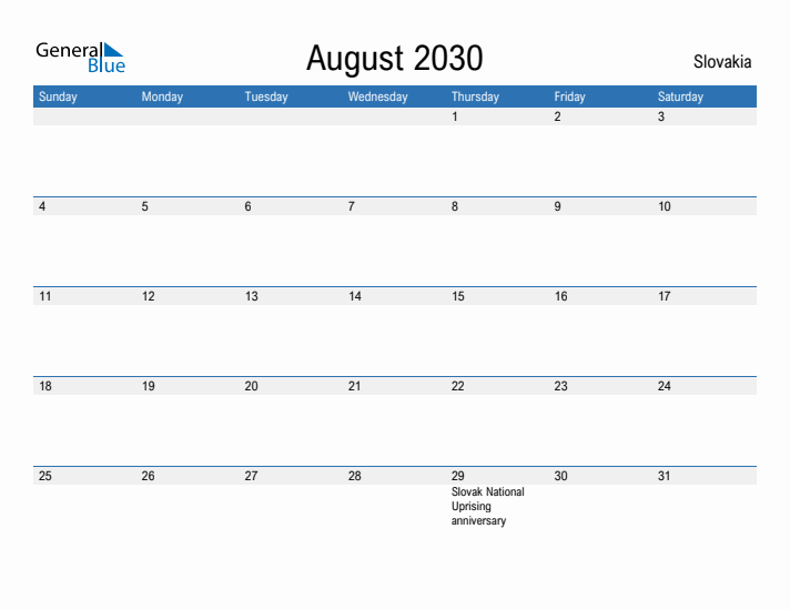 Fillable August 2030 Calendar