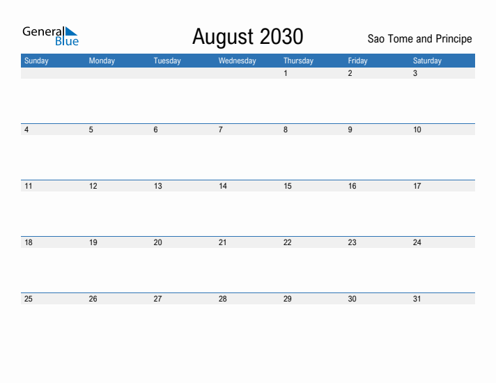 Fillable August 2030 Calendar