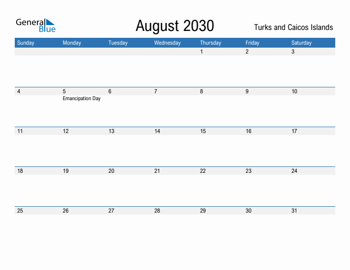 Fillable August 2030 Calendar