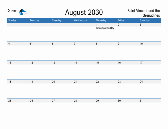Fillable August 2030 Calendar