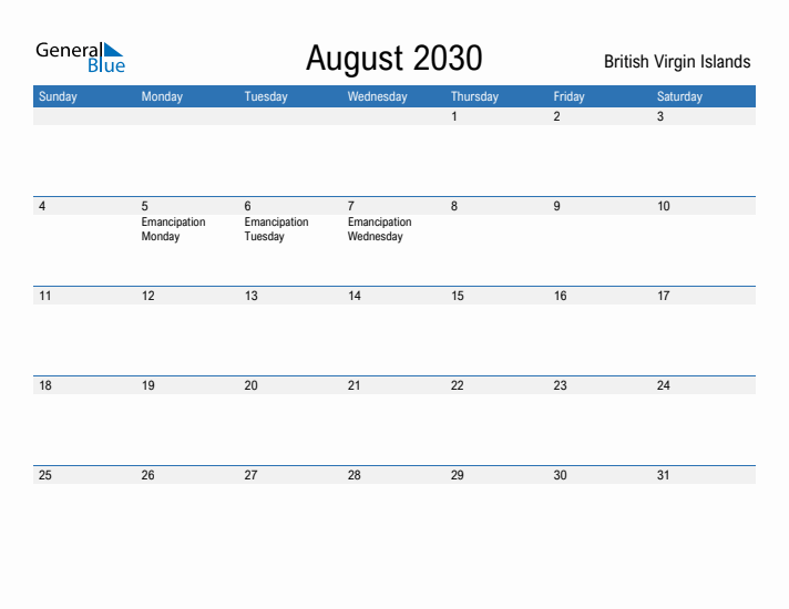 Fillable August 2030 Calendar