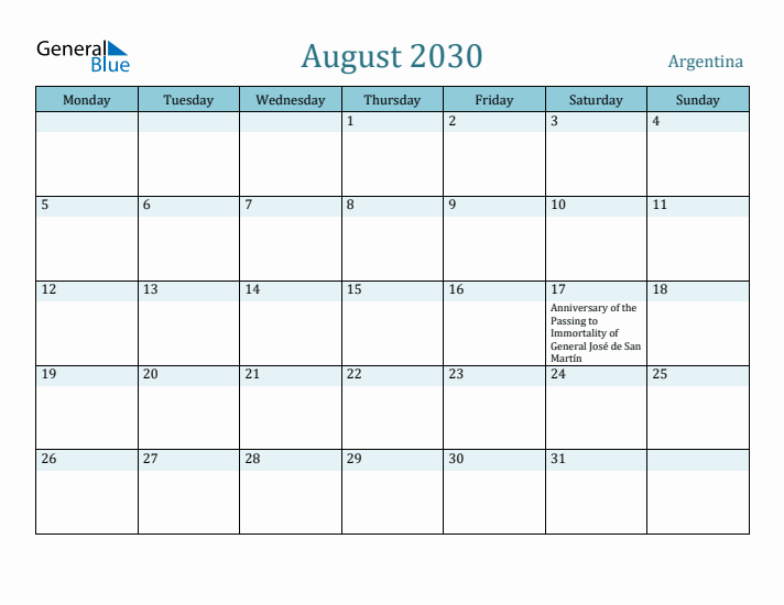 August 2030 Calendar with Holidays