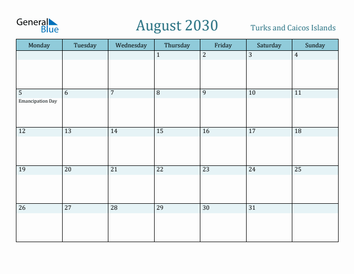 August 2030 Calendar with Holidays