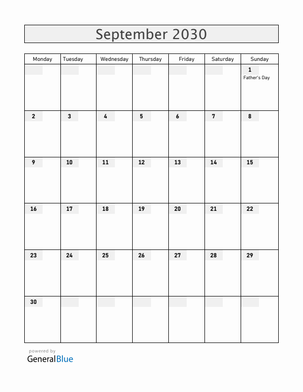 Australia September 2030 Calendar with Holidays