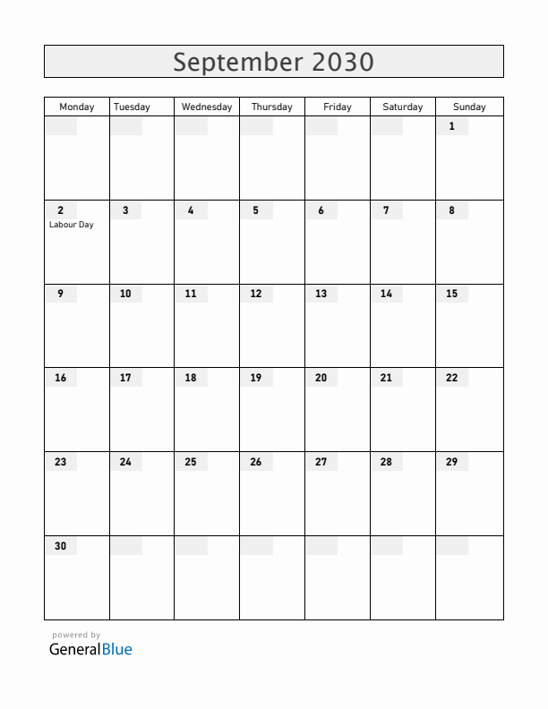 Bermuda September 2030 Calendar with Holidays