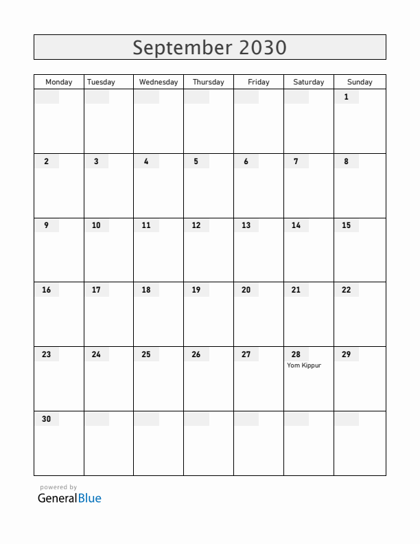 Croatia September 2030 Calendar with Holidays