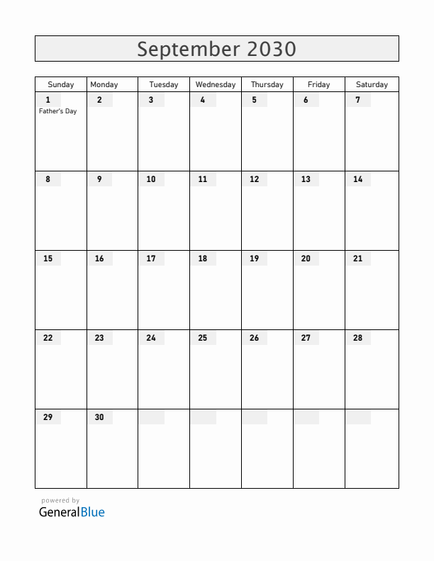 Australia September 2030 Calendar with Holidays