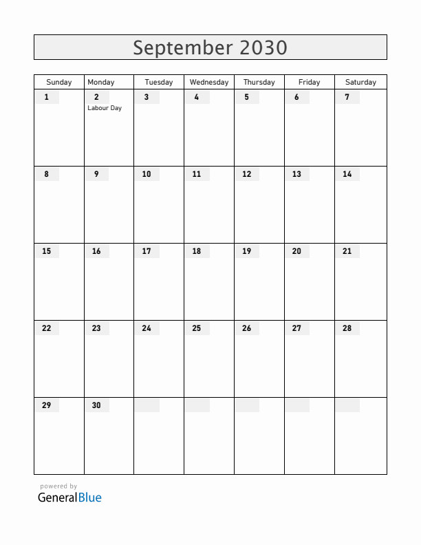 Bermuda September 2030 Calendar with Holidays