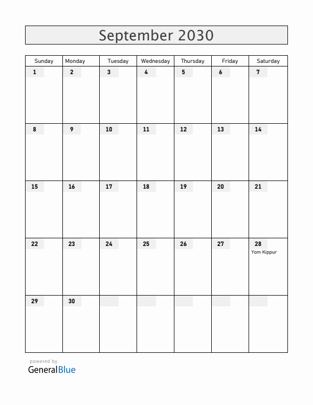 Croatia September 2030 Calendar with Holidays