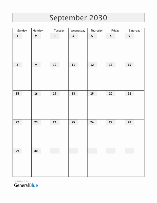 Luxembourg September 2030 Calendar with Holidays