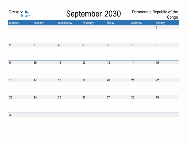 Fillable September 2030 Calendar