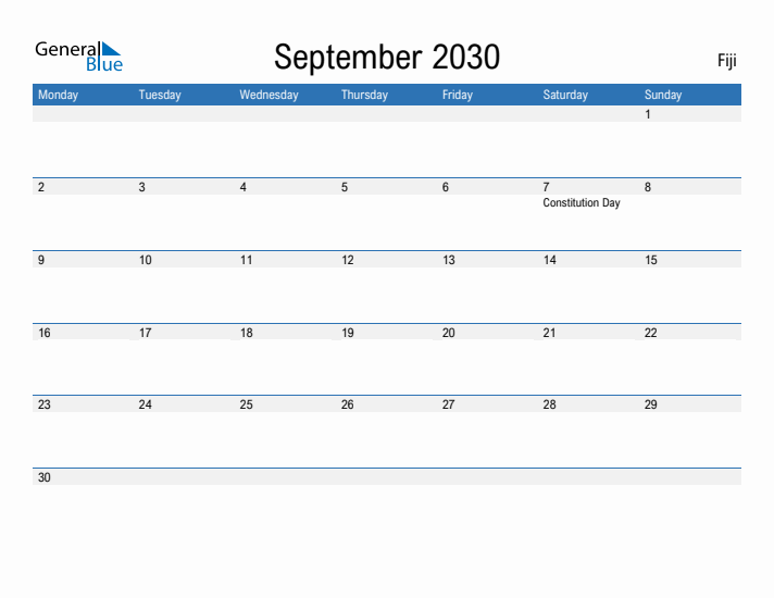Fillable September 2030 Calendar