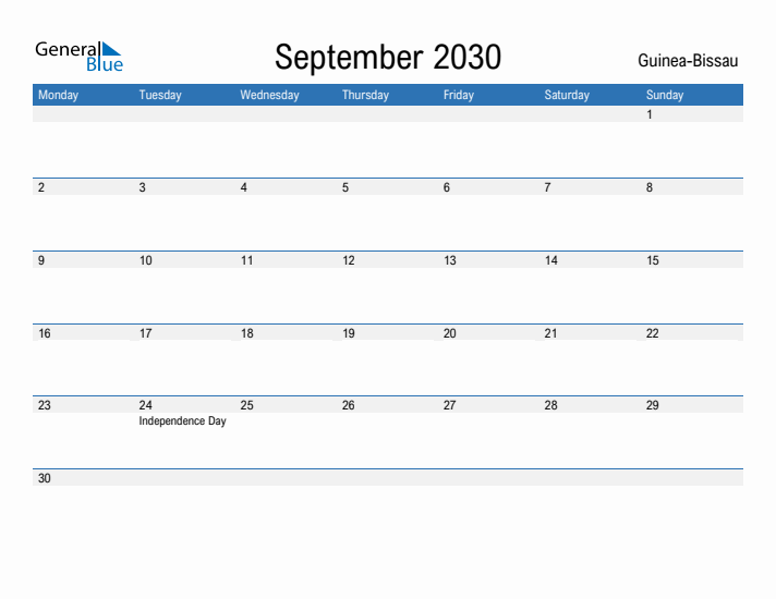 Fillable September 2030 Calendar