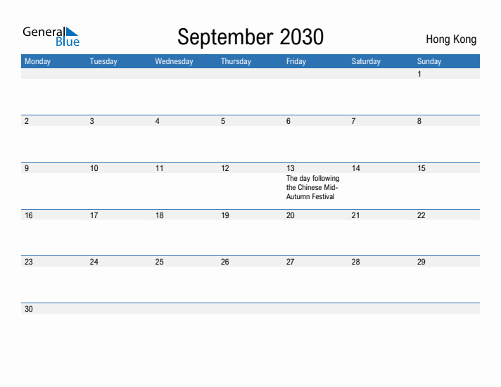 Fillable September 2030 Calendar
