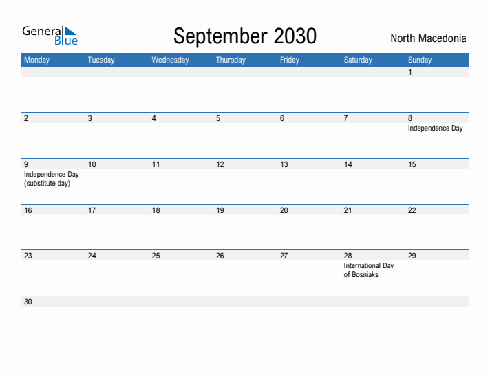Fillable September 2030 Calendar