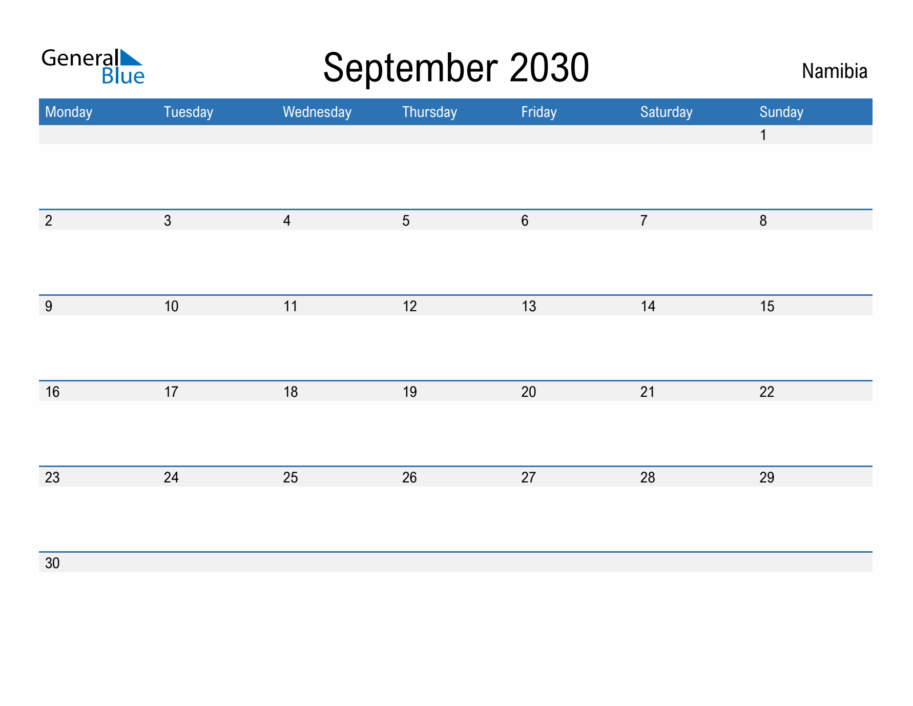 Fillable September 2030 Calendar