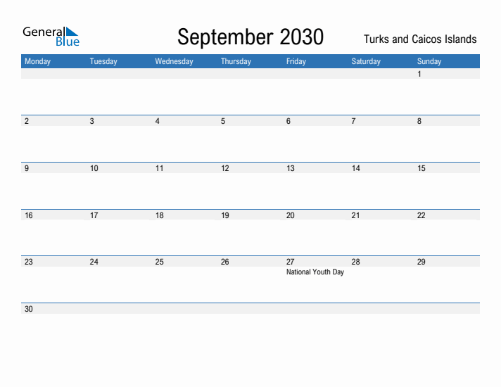 Fillable September 2030 Calendar