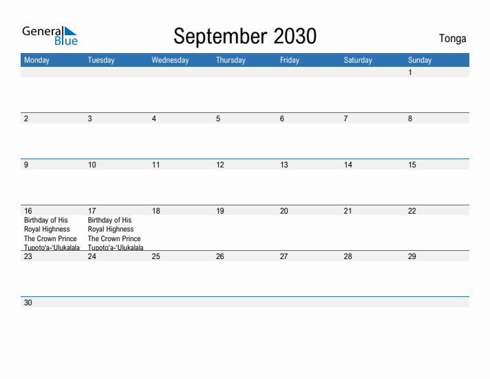 Fillable September 2030 Calendar