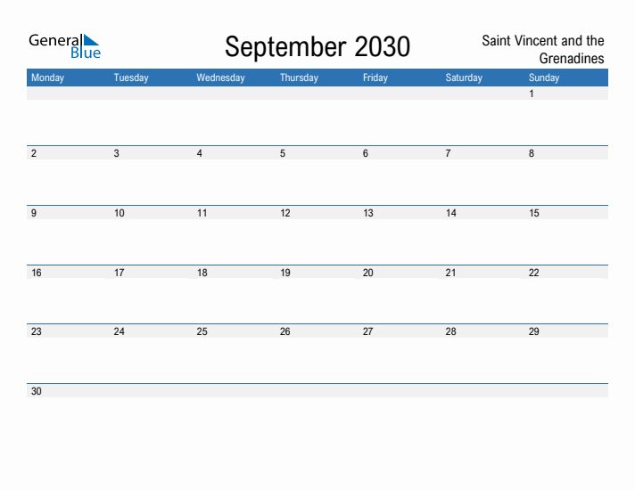 Fillable September 2030 Calendar