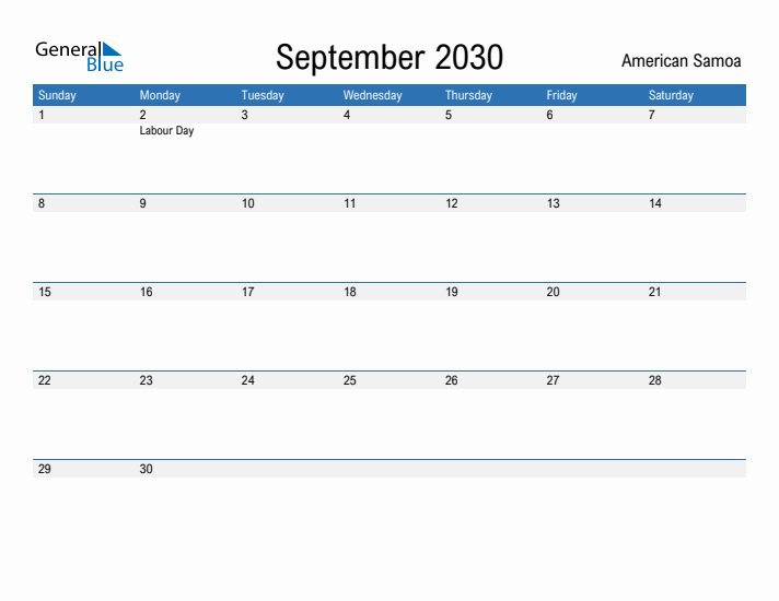 Fillable September 2030 Calendar