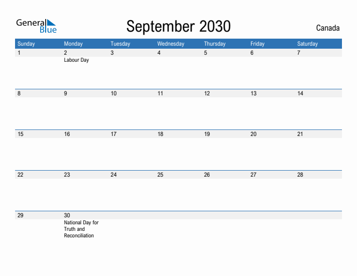 Fillable September 2030 Calendar