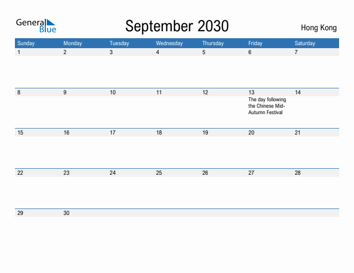 Fillable September 2030 Calendar