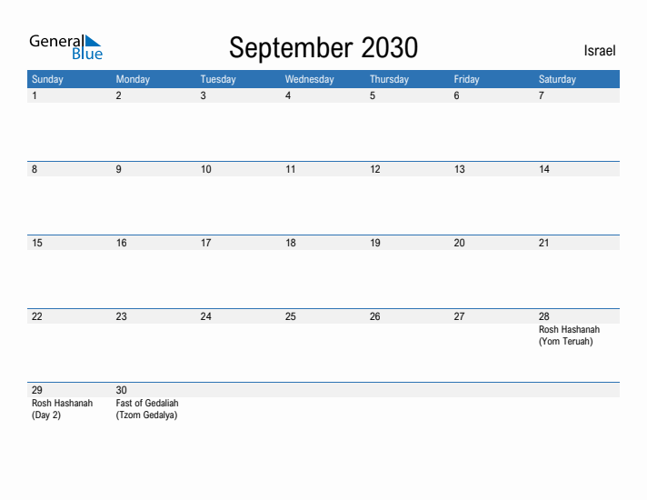 Fillable September 2030 Calendar