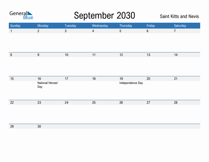 Fillable September 2030 Calendar