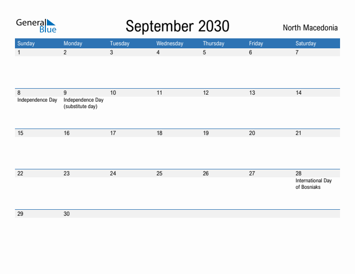 Fillable September 2030 Calendar