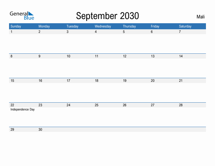 Fillable September 2030 Calendar