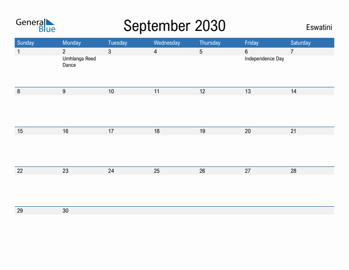 Fillable September 2030 Calendar