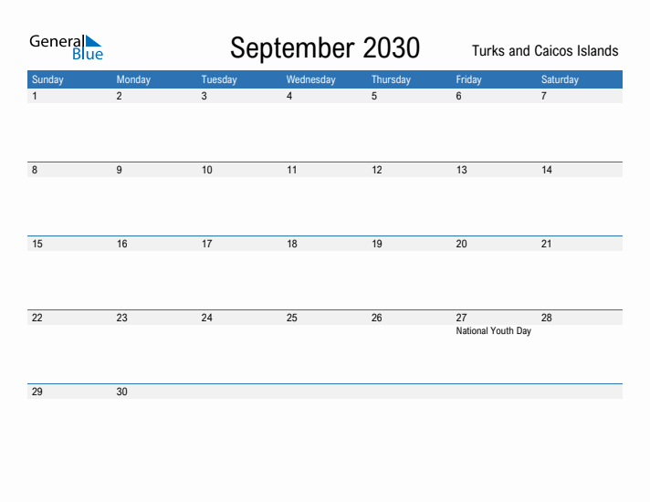 Fillable September 2030 Calendar