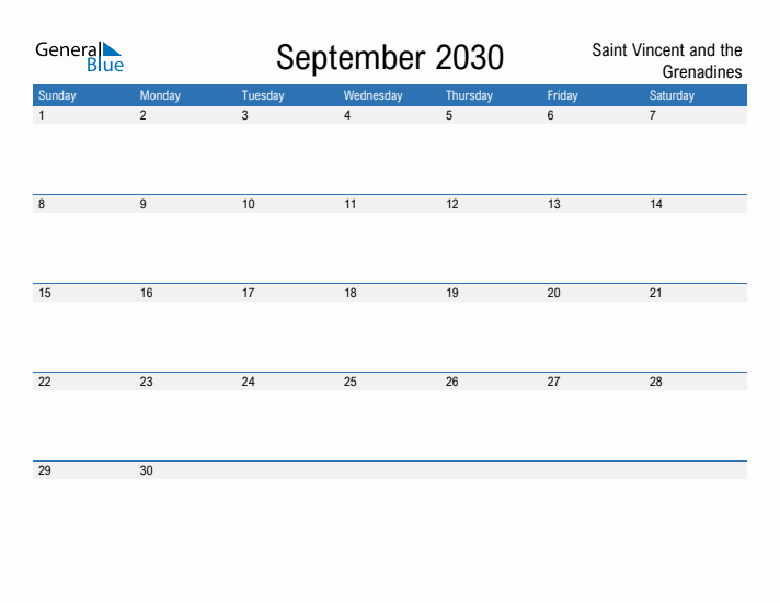 Fillable September 2030 Calendar