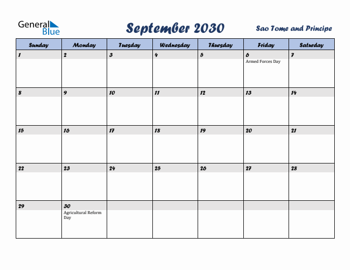 September 2030 Calendar with Holidays in Sao Tome and Principe