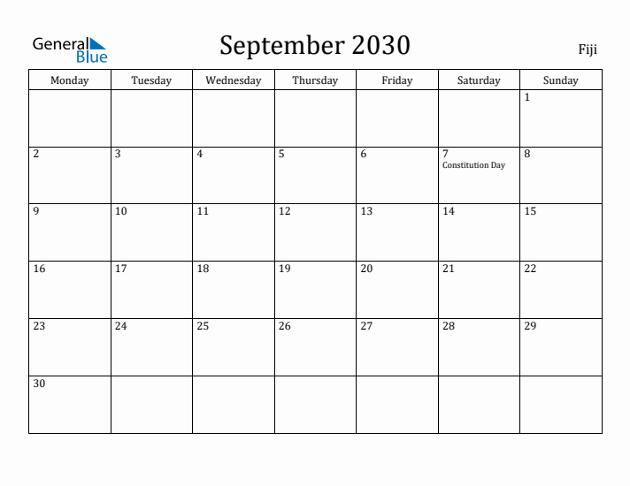 September 2030 Calendar Fiji