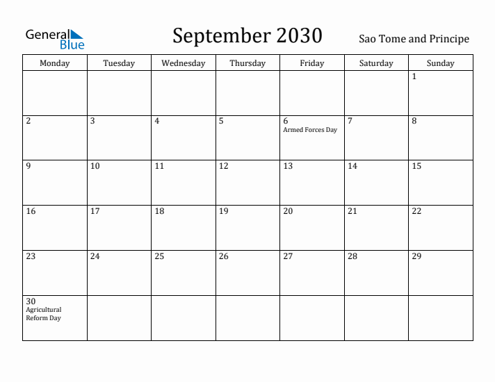 September 2030 Calendar Sao Tome and Principe