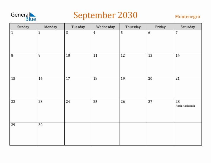 September 2030 Holiday Calendar with Sunday Start