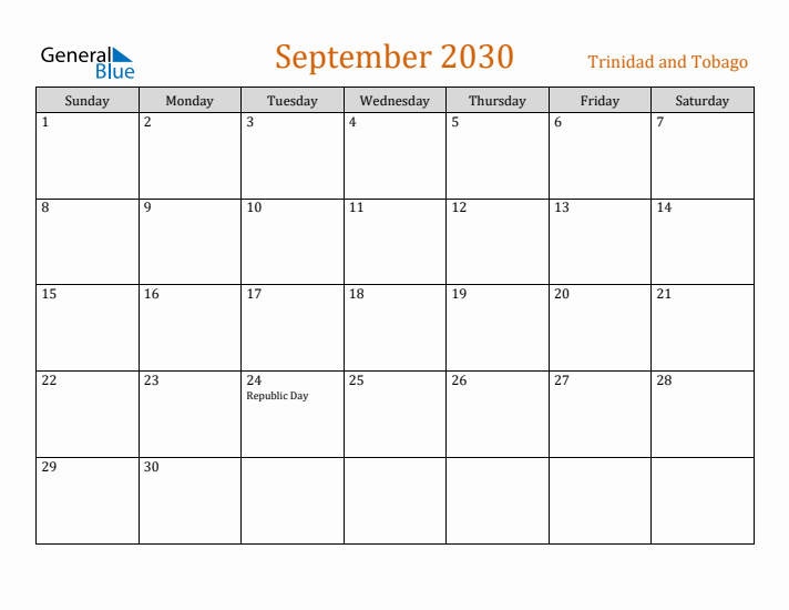 September 2030 Holiday Calendar with Sunday Start