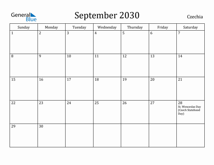 September 2030 Calendar Czechia