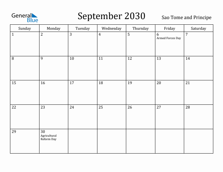 September 2030 Calendar Sao Tome and Principe