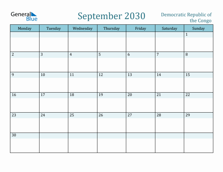 September 2030 Calendar with Holidays
