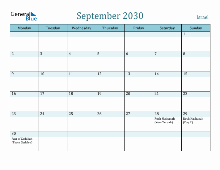 September 2030 Calendar with Holidays