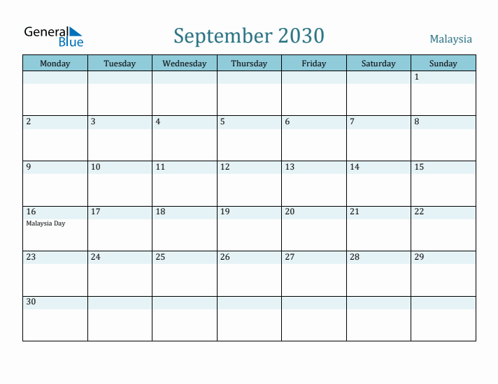 September 2030 Calendar with Holidays