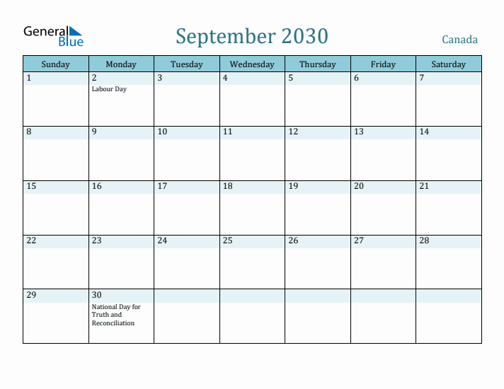 September 2030 Calendar with Holidays
